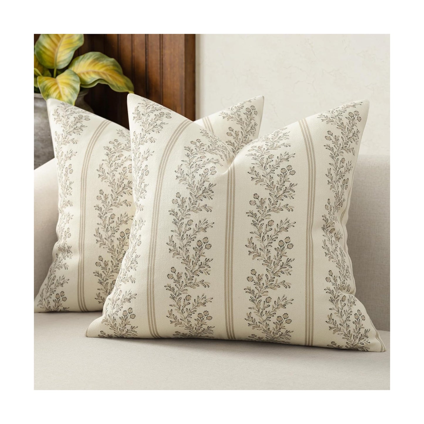 Vintage Throw Pillow Covers / Light Brown / 18 x 18 / Set of 2