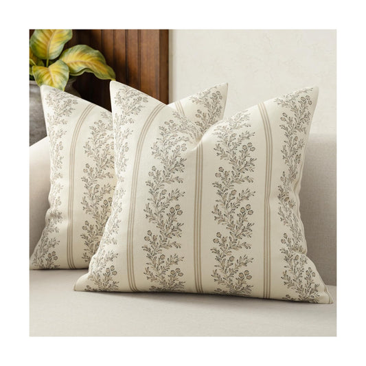 Vintage Throw Pillow Covers / Light Brown / 18 x 18 / Set of 2