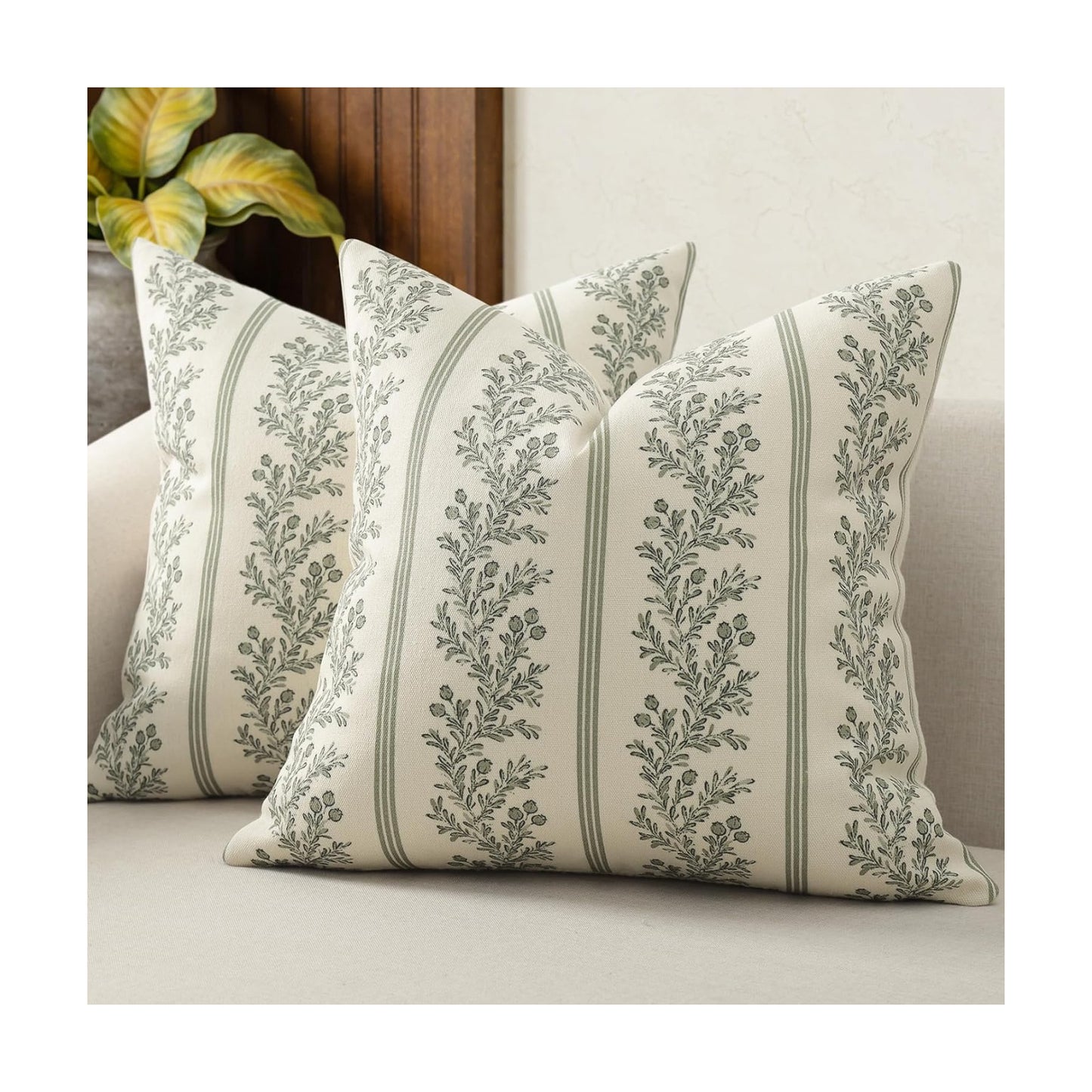 Vintage Throw Pillow Covers / Moss Green / 18 x 18 / Set of 2