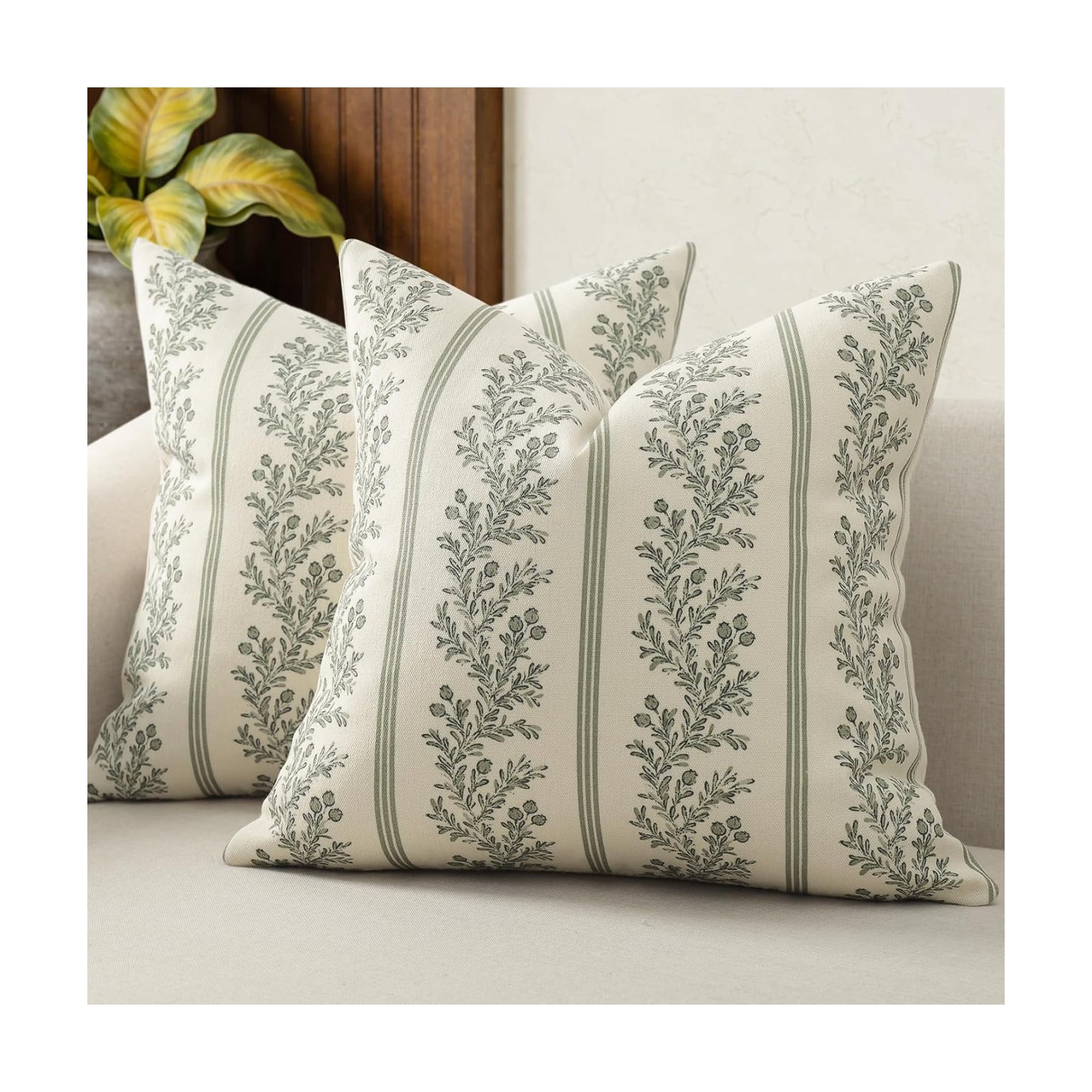 Vintage Throw Pillow Covers / Moss Green / 18 x 18 / Set of 2
