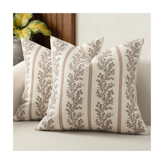 Vintage Throw Pillow Covers / Almond / 18 x 18 / Set of 2