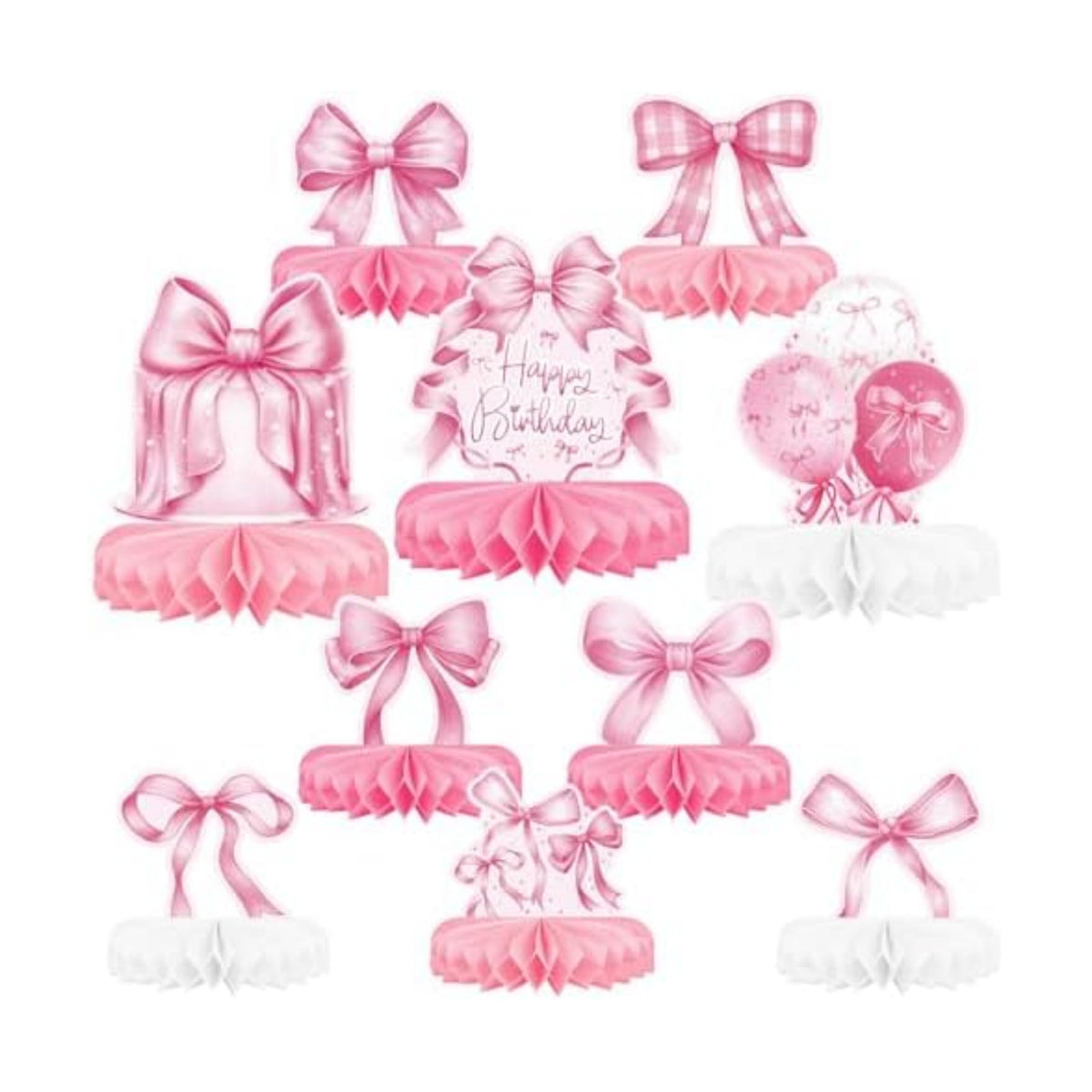 Pink Bow Birthday Decorations Set - Bow Party Decorations with Honeycomb Centerpieces & Table Centerpieces for Splendid Pink Bow Themed Party Supplies