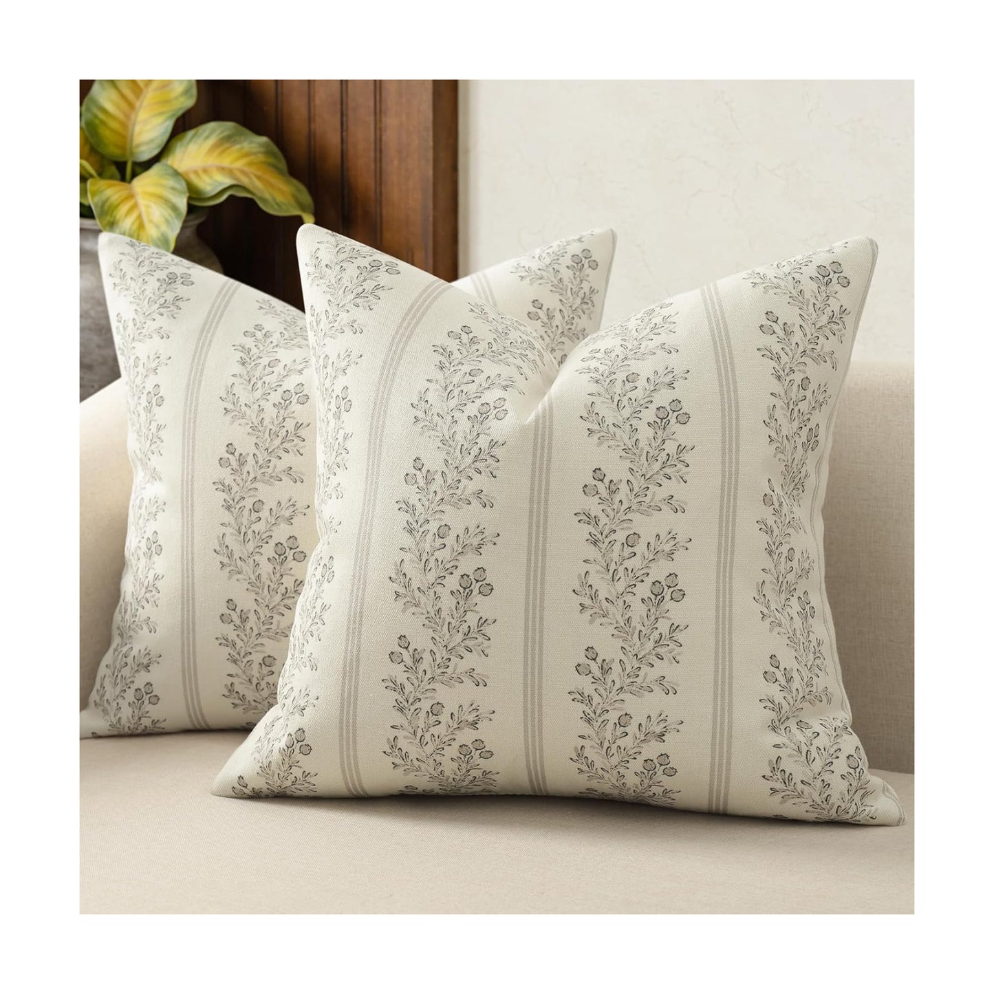 Vintage Throw Pillow Covers / Light Taupe / 18 x 18 / Set of 2