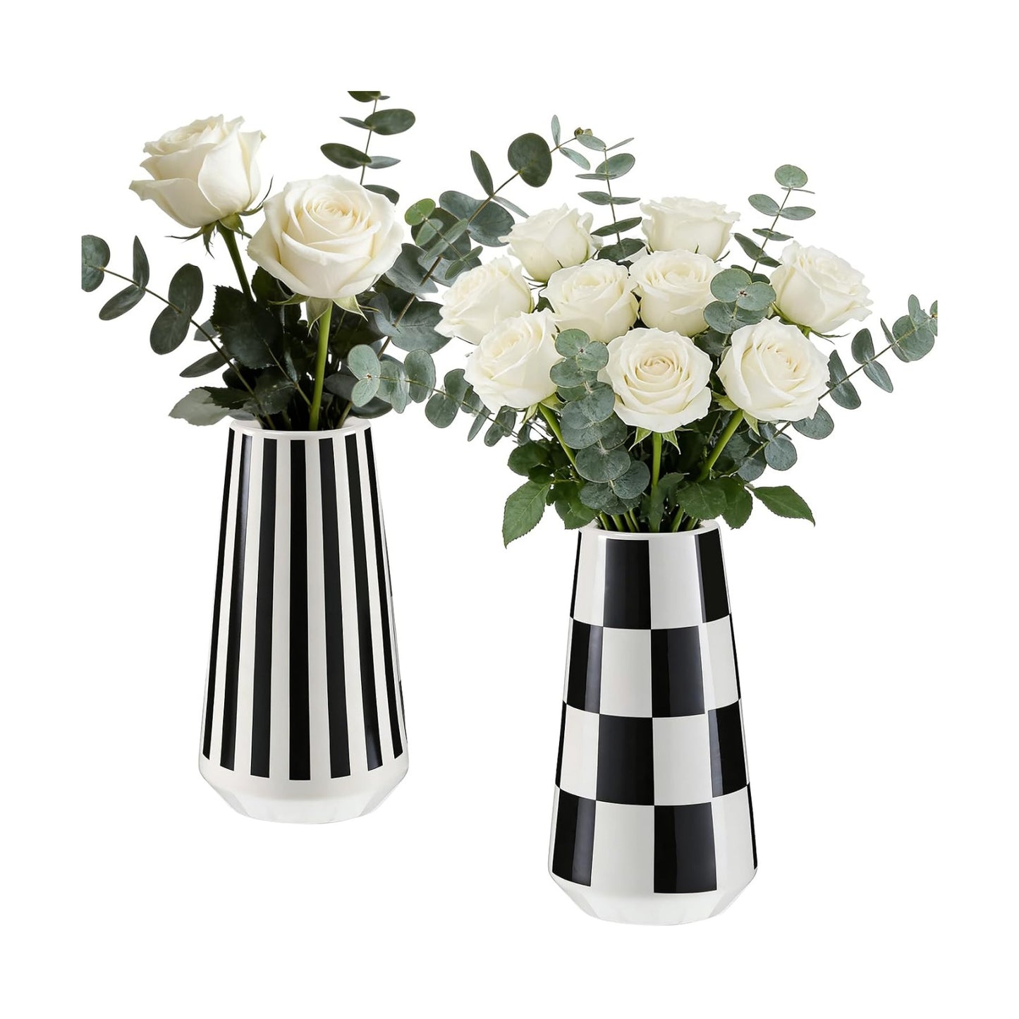 White Ceramic Vase / Black / Set of 2