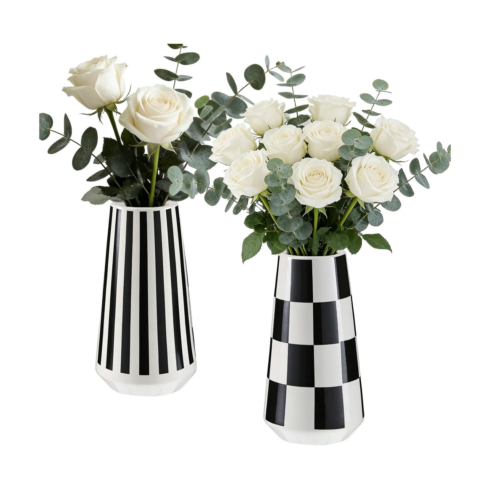 White Ceramic Vase / Black / Set of 2