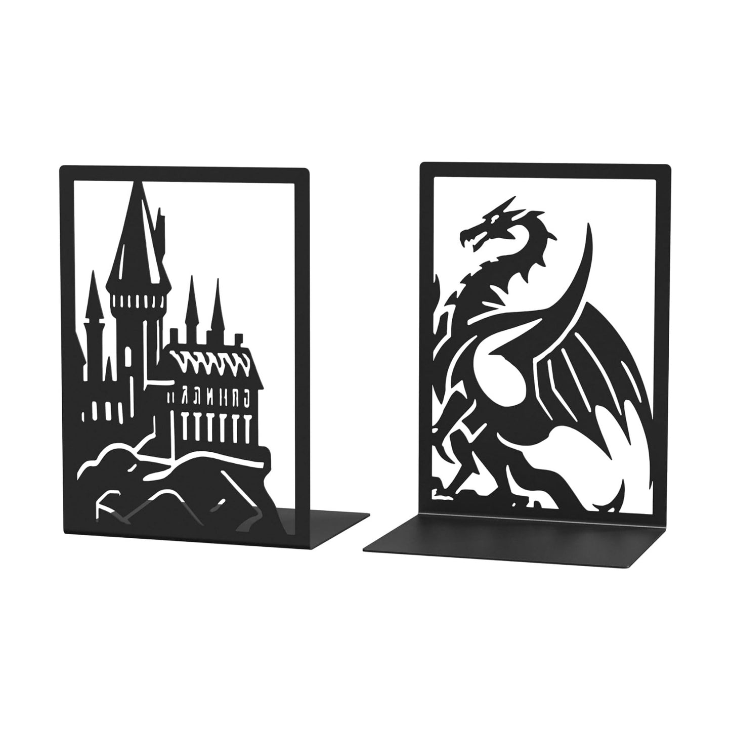 Metal Bookends / Dragon Castle / 1 Pair