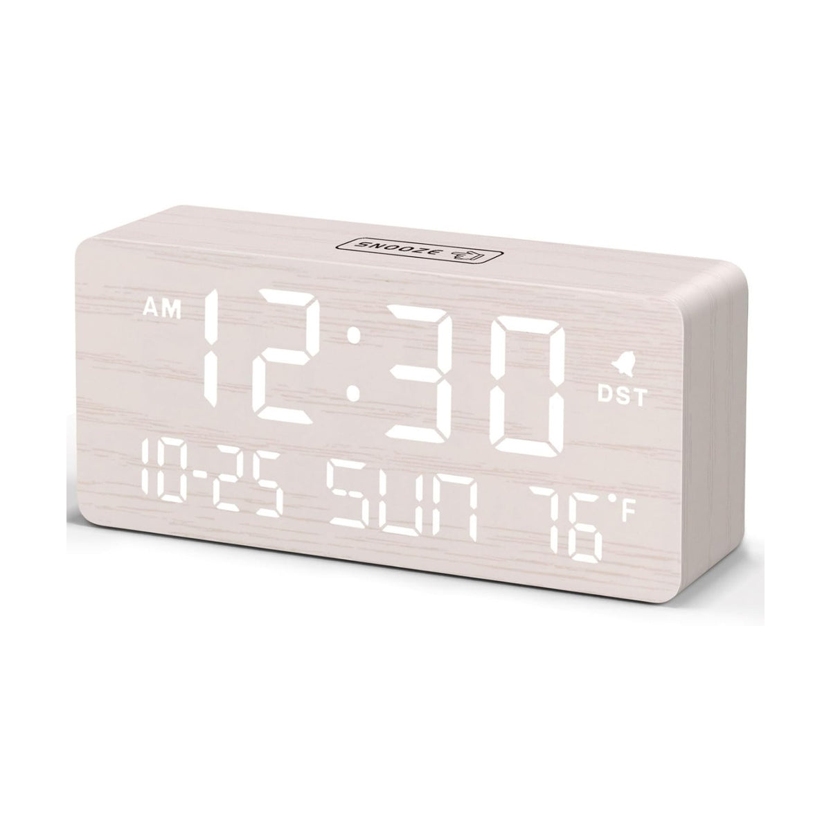 DreamSky Wooden Digital Alarm Clocks for Bedrooms with Date & Day of Week | Living Room Desk Clock, Temperature, USB