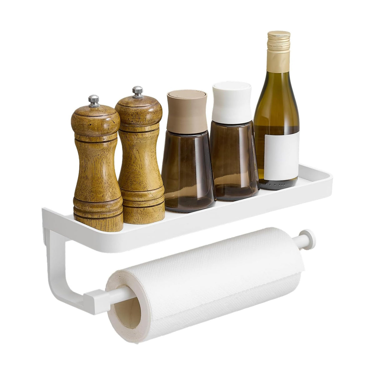 Paper Towel Holder Wall Mount with Shelf, Bathroom/Kitchen Paper Towel Holder, Effortless One-Handed Tear, Rust-Proof