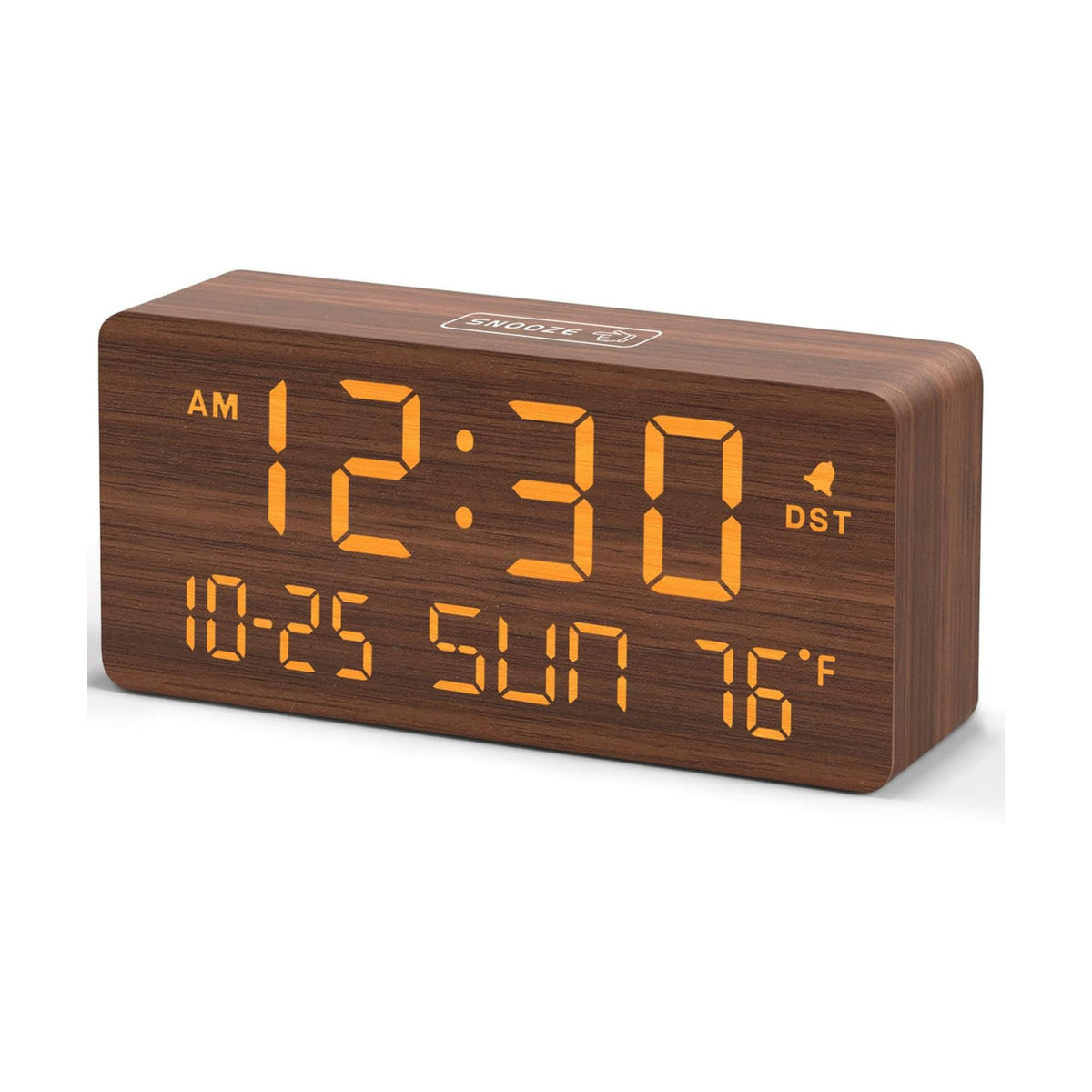 DreamSky Wooden Digital Alarm Clocks for Bedrooms with Date & Day of Week | Living Room Desk Clock, Temperature, USB