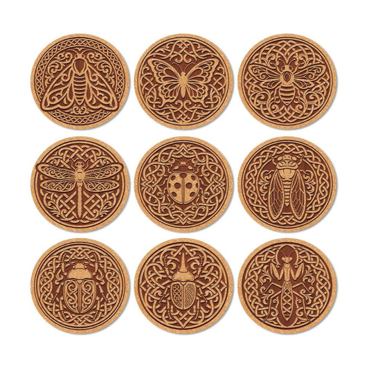 Coasters Pattern Colorful Wooden Coasters Bulk Round Housewarming Gift / Celtic Knots / Set of 9