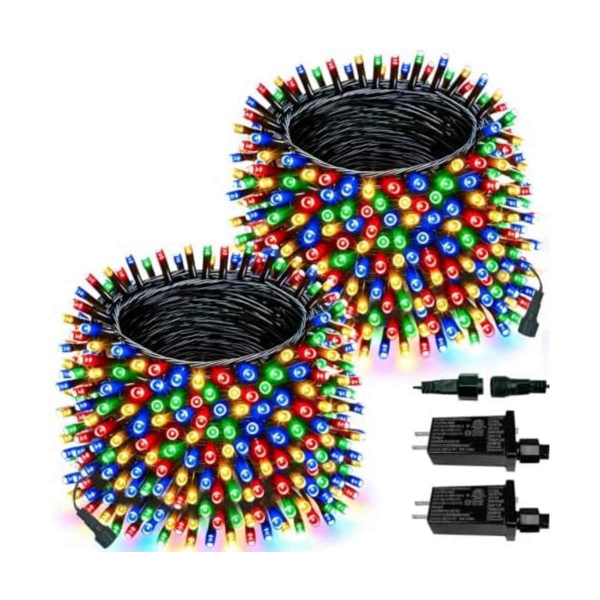2 Pack Extendable 600 LED Christmas String Lights Indoor Outdoor Multicolor
