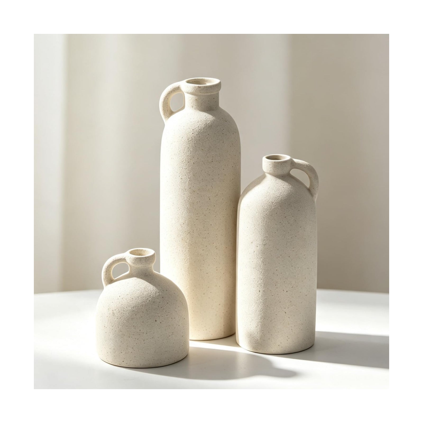 Flower Vase Set of 3, Ceramic Home Decor for Living Room - Modern Rustic Farmhouse Centerpiece for Table, Shelf &