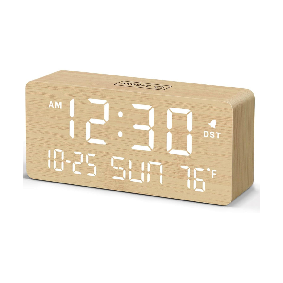 DreamSky Wooden Digital Alarm Clocks for Bedrooms with Date & Day of Week | Living Room Desk Clock, Temperature, USB