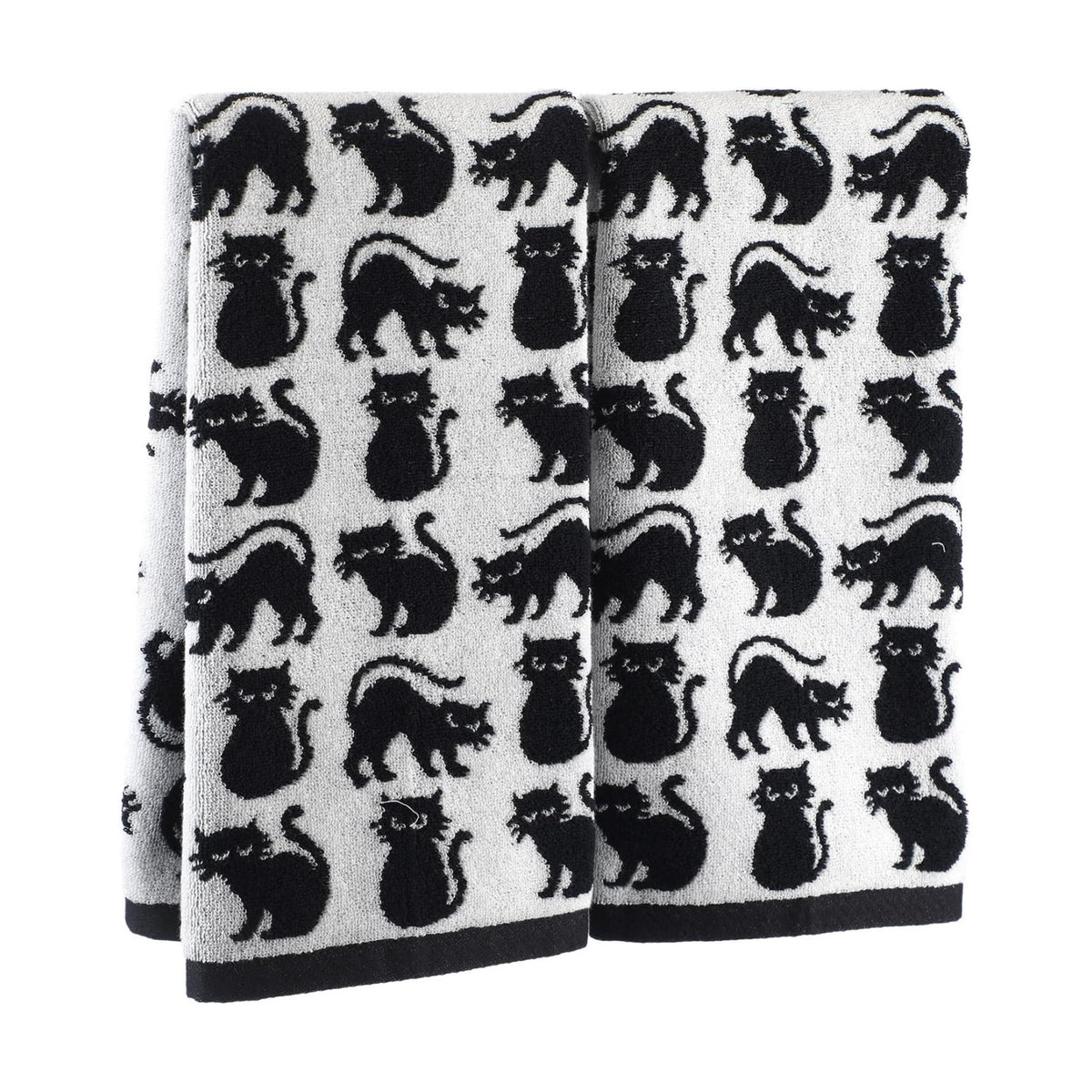 Breling 2 Pcs Halloween Cat Hand Towels Black White Bathroom Towels