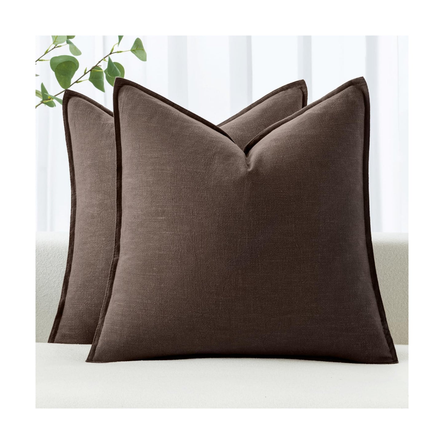 Decorative Linen Pillow Covers Boho Farmhouse Neutral Couch / 20 x 20 / Reddish Brown / Set of 2