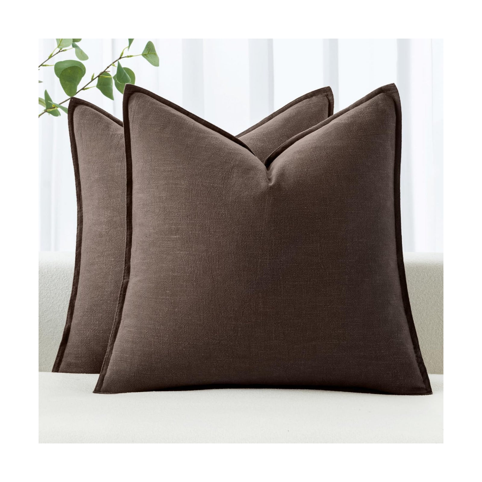 Decorative Linen Pillow Covers Boho Farmhouse Neutral Couch / 18 x 18 / Reddish Brown / Set of 2
