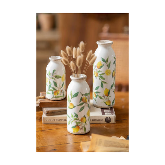 Vintage Vase / Ceramic Flower Vases Decor / Lemon / Set of 3