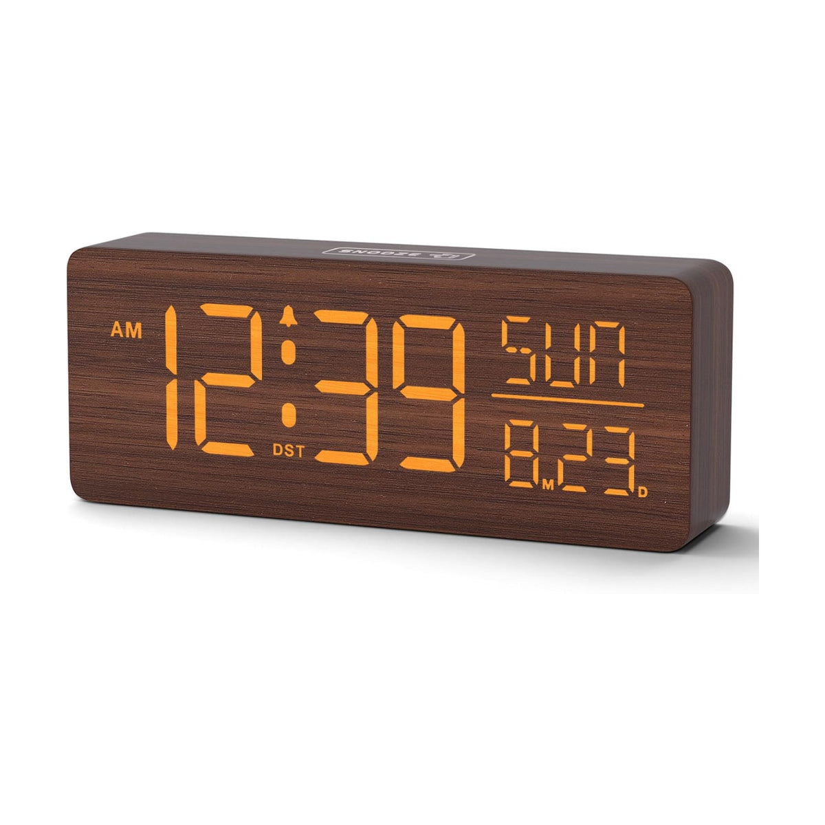 Peakeep Wooden Digital Alarm Clock Large Display, Textured Decoration | for Bedroom Living Room Desk Table, Electric