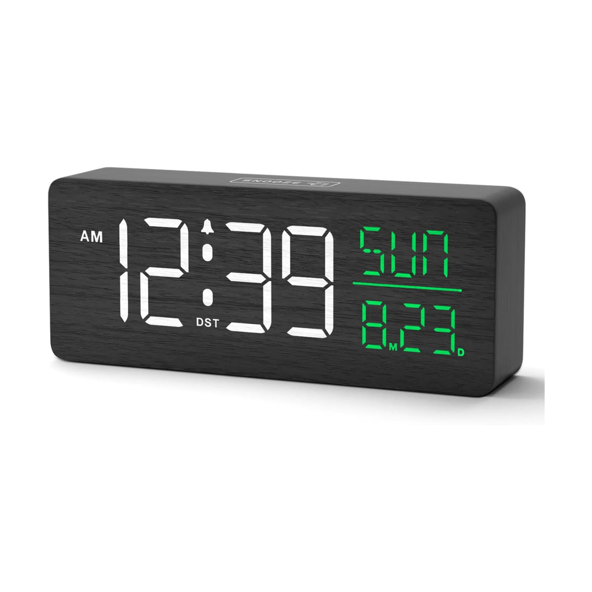 Peakeep Wooden Digital Alarm Clock Large Display, Textured Decoration | for Bedroom Living Room Desk Table, Electric