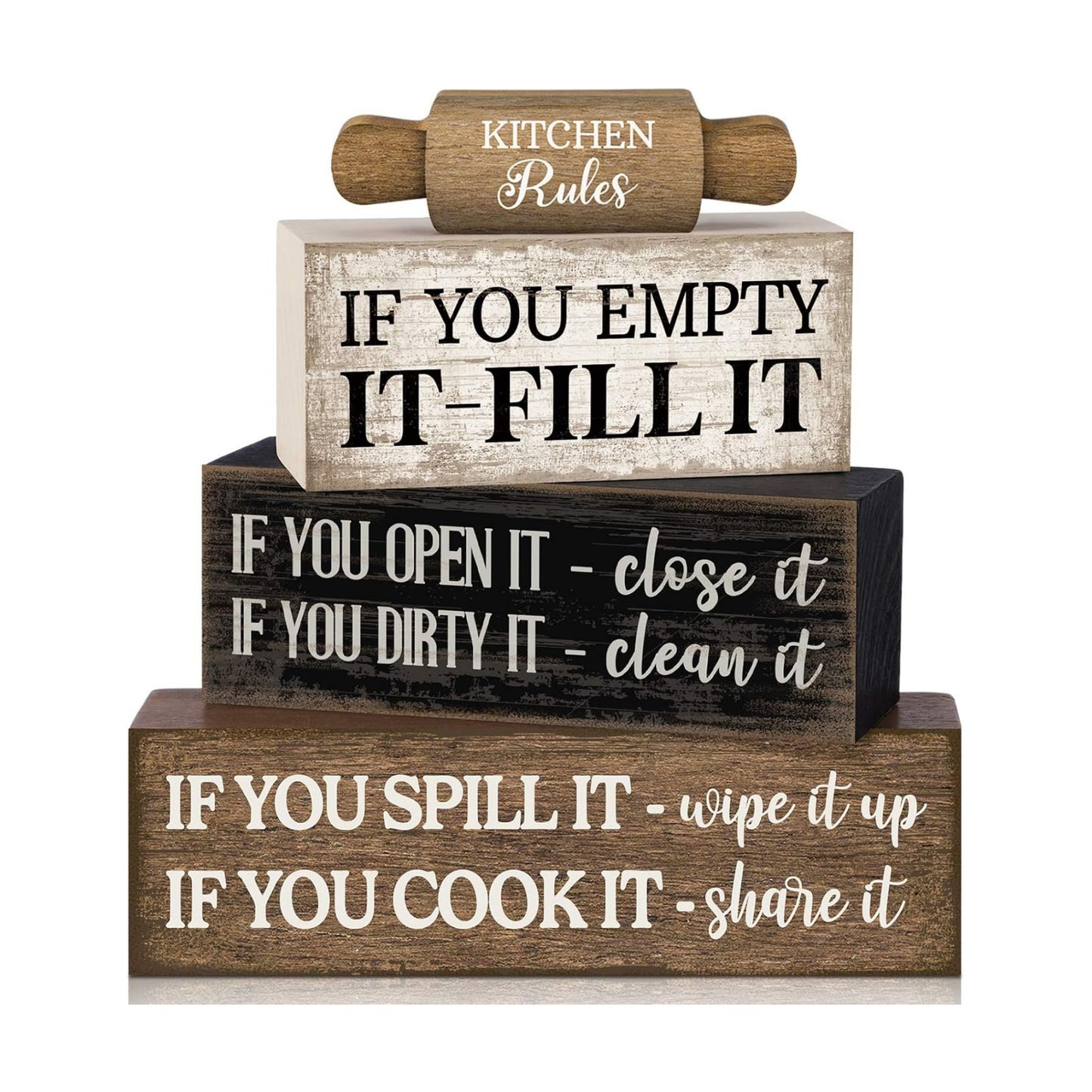 Moucuny 4 Pcs Farmhouse Tiered Tray Decor, Kitchen Rules Wooden Signs