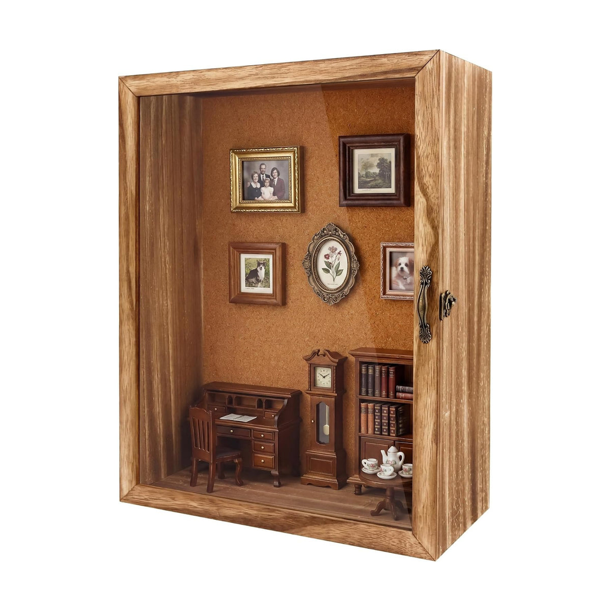 5 Inch Extra Deep Shadow Box Frame, 12x16 Wood for Memorabilia Display | Front Opening Retro Lock, with 10 Pins, Clear