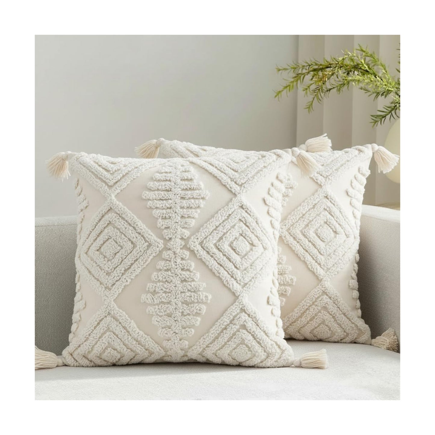 Boho Throw Pillows / Cream / 18 x 18 / Set of 2