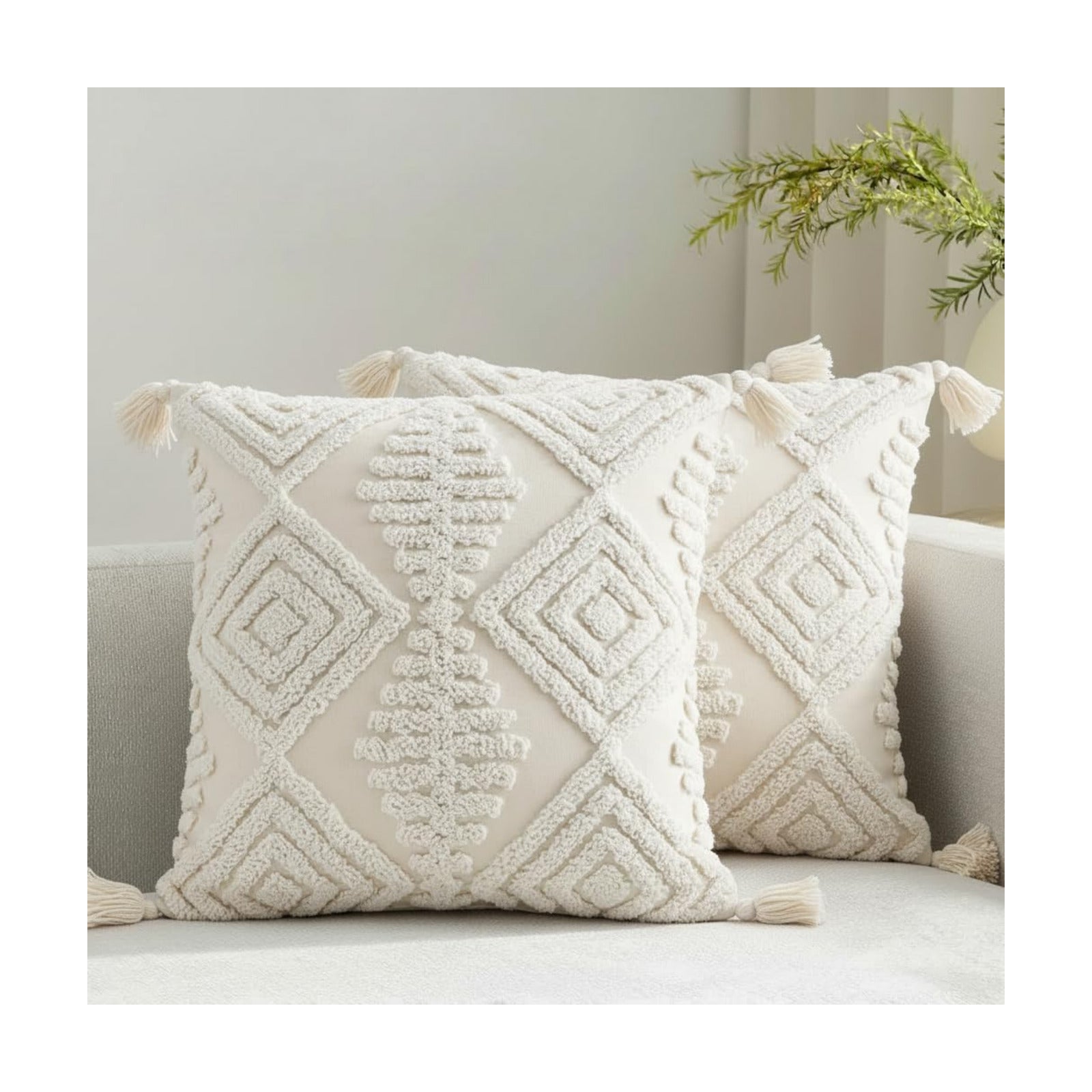 Boho Throw Pillows / Cream / 18 x 18 / Set of 2