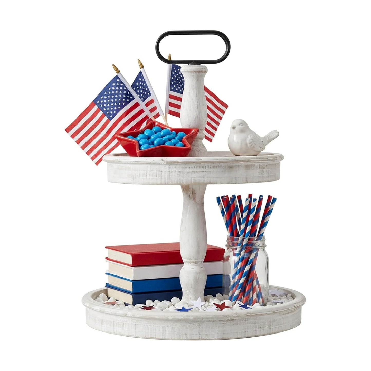 Two Tiered Tray Stand Rustic Tiered Tray Decor 2 Tiered Tray Serving Tray Seasonal & / White / 15.7