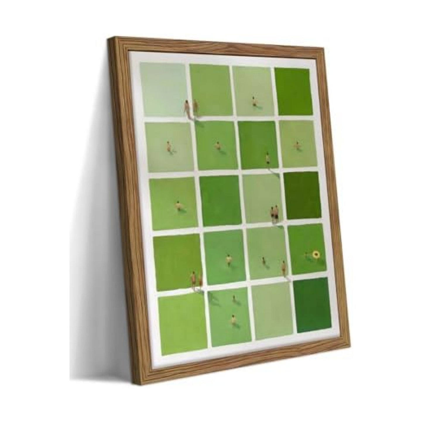 Framed Modern Green Wall Art, Minimalist Summer Swimming Pool Canvas Wall Decor Painting, Mid Century Stripe Artwork
