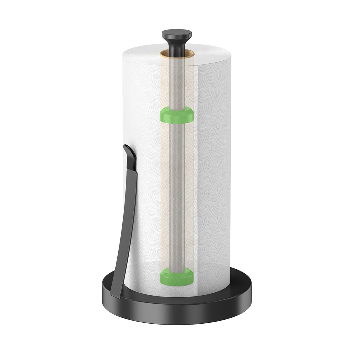 Jesginboo Countertop Paper Towel Holder for Kitchen, Black Tension Arm | One-Handed Tear, Stainless Steel Paper Towel