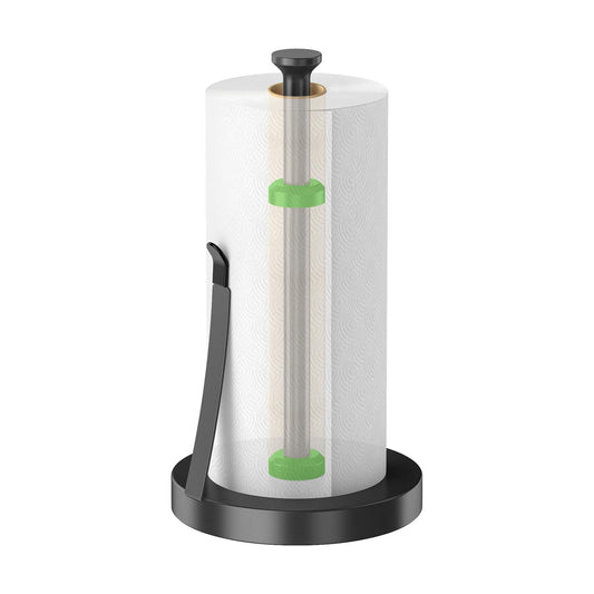 Jesginboo Countertop Paper Towel Holder for Kitchen, Black Tension Arm | One-Handed Tear, Stainless Steel Paper Towel