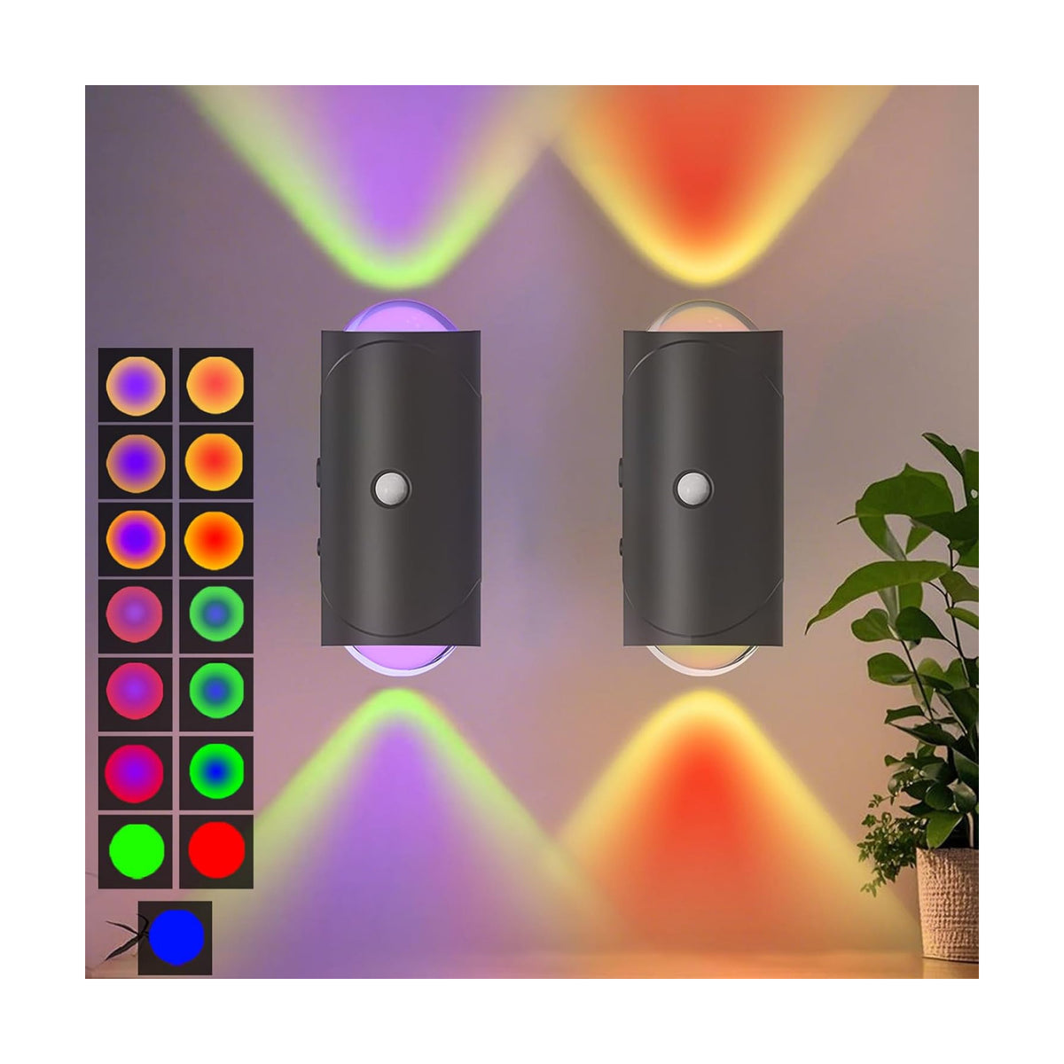 Rechargeable Motion Sensor Night Light, Magnetic RGB Wall Sconces 2 Pack | 7 Color Motion Sensor Light Indoor, 1500mAh