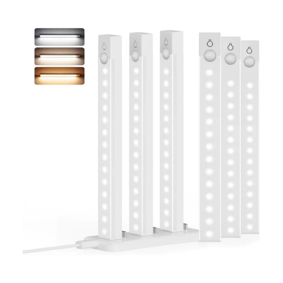 8Inch Under Cabinet Lighting Rechargeable with Charge Station, 6Pack | Motion Sensor Light Indoor 3 Color Dimmable