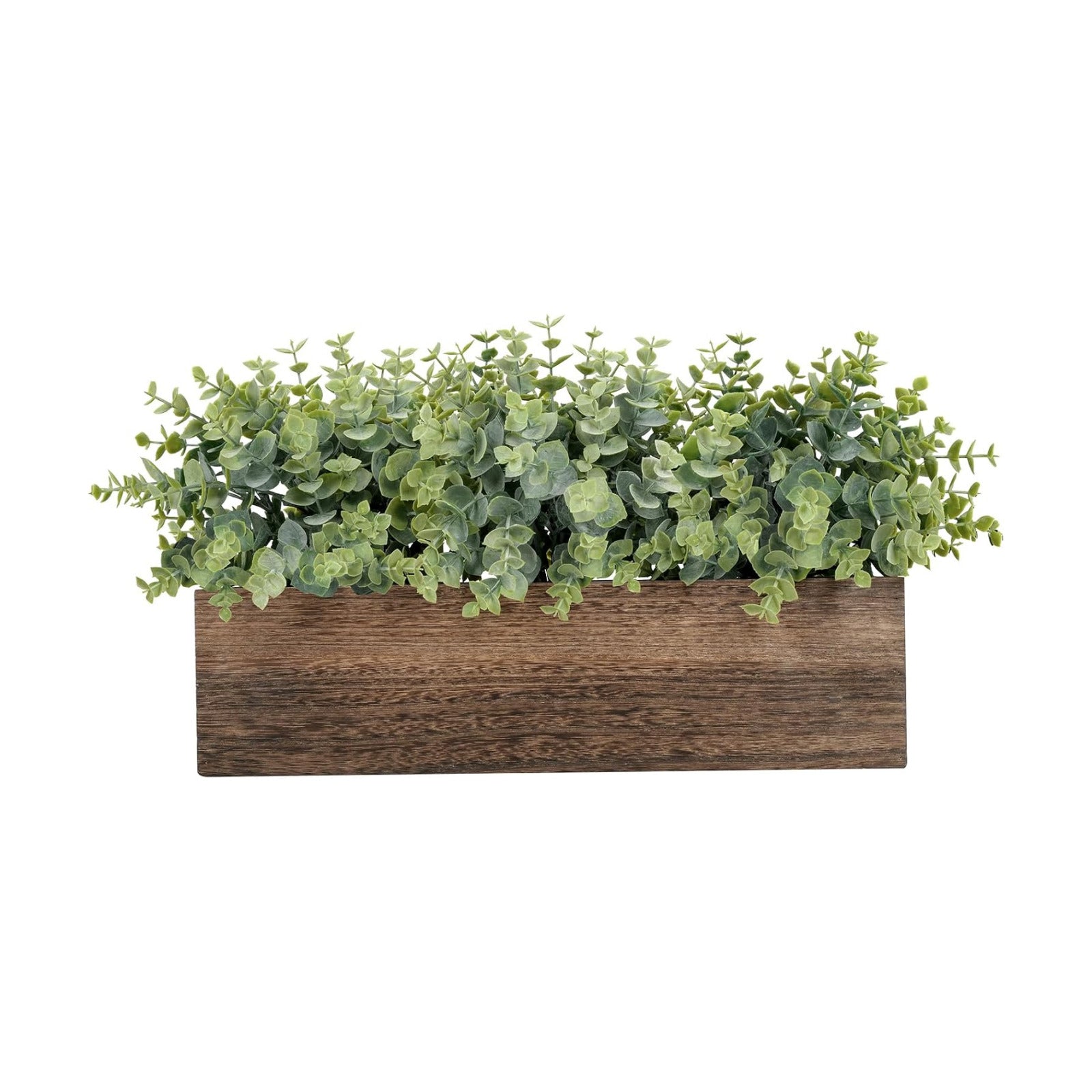 14" Artificial Plants in Rustic Rectangular Wooden Planter Box / Eucalyptus