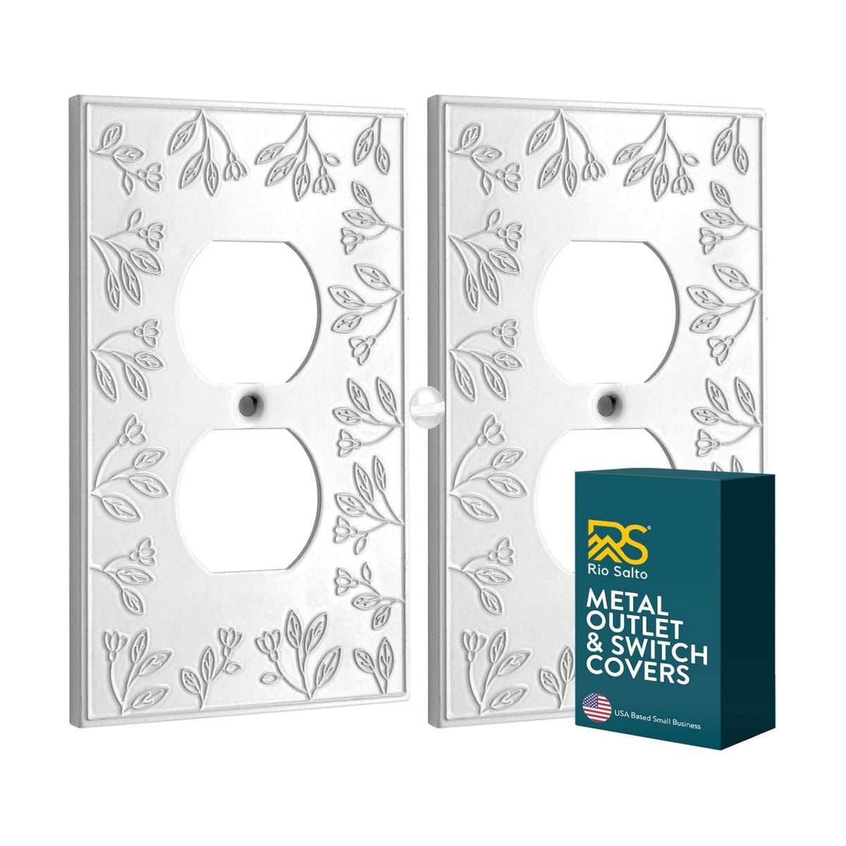 Rio Salto Decorative White Outlet Cover Premium Metal Flower Duplex Receptacle Wall Plate Light Switch Cover Flower
