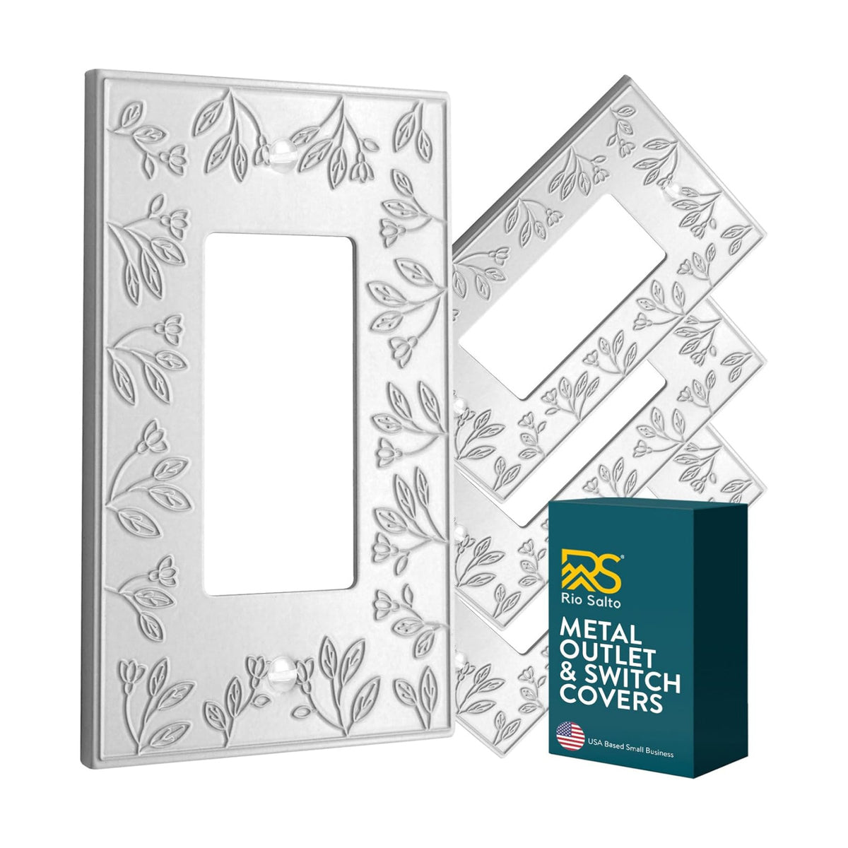 Rio Salto Decorative White Light Switch Cover Plate Premium Metal Flower Rocker Decorator Paddle GFCI Switch Plate