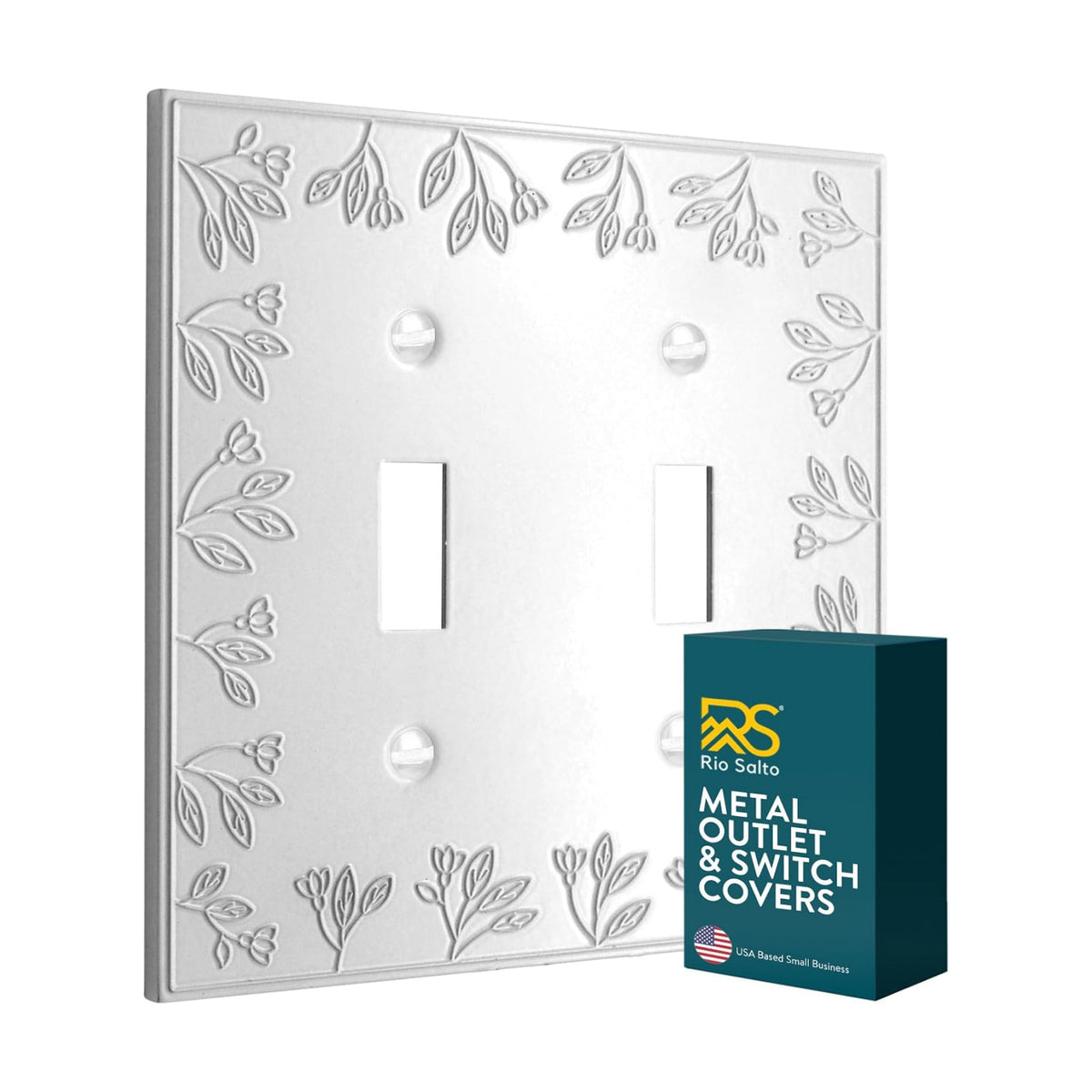 Rio Salto Decorative White 2 Light Switch Cover Plate Premium Metal Flower Double Toggle Flip Switch Outlet Covers