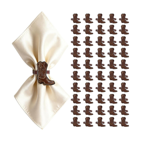 50PCS Western Party Decorations Cowboy Boot Napkin Rings Rustic Farmhouse Western Napkin Holder Metal Tissue Rings Buckles Cowboy Birthday Party Supplies
