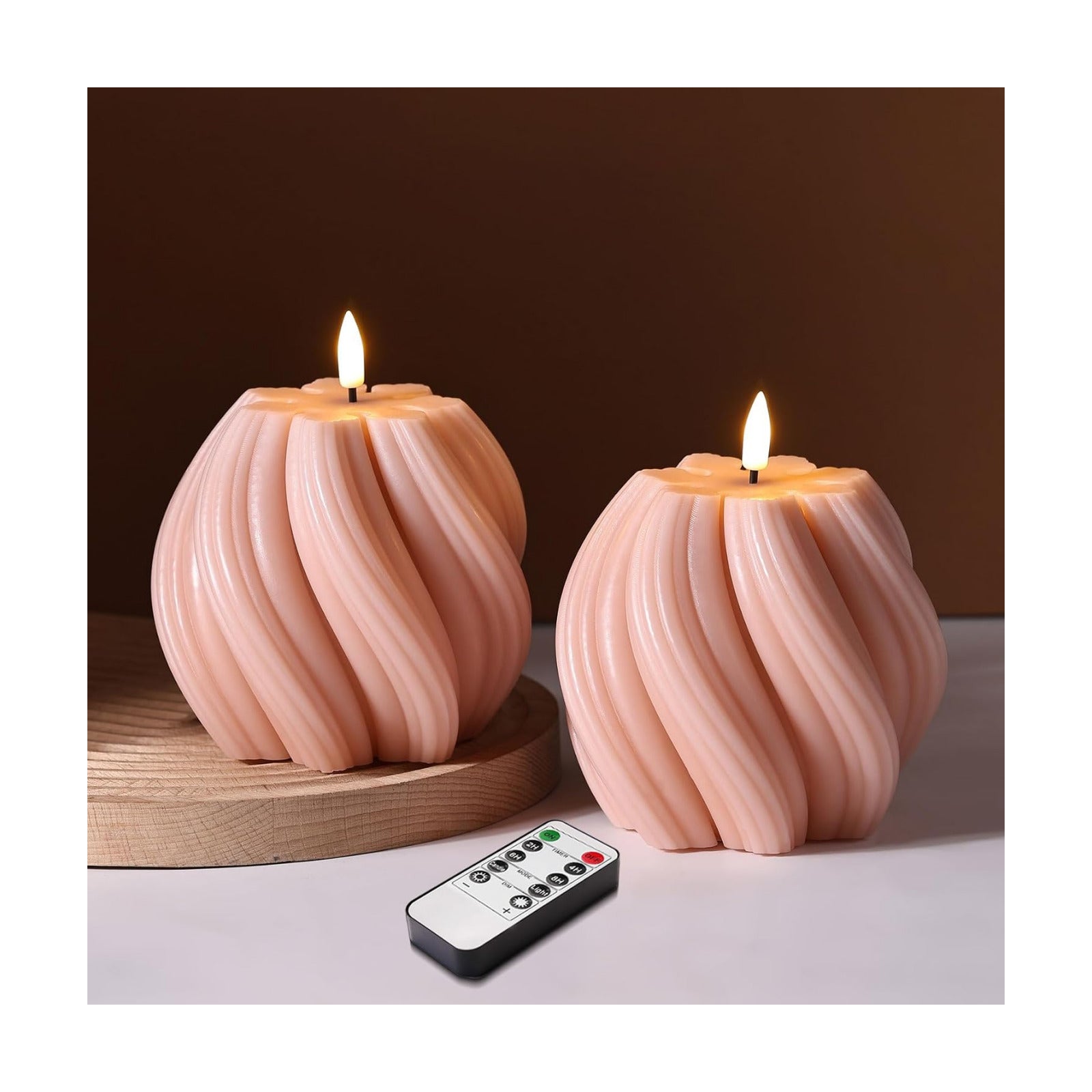 Swirl Flameless Candles / Dusty Pink / Set of 2