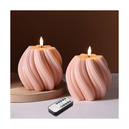 Swirl Flameless Candles / Dusty Pink / Set of 2