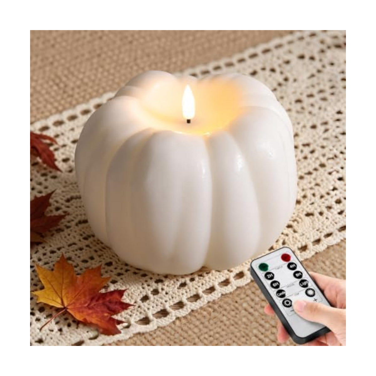 Eywamage White Pumpkin Flameless Candle with Remote, Fall Decorations