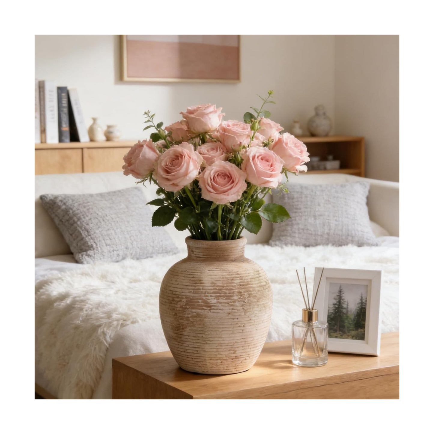 6- Ceramic Flower Vase Home Decor / Brown