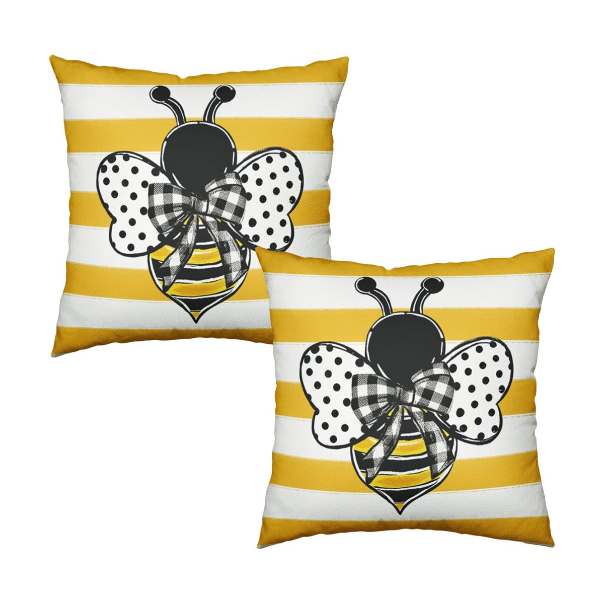 Summer Bee Pillow Covers 22x22 Set of 2 Yellow White Striped Bumblebee Pillow Cases Spring Honey Bee Holiday Decorative Cushion Case for Bed Couch Sofa
