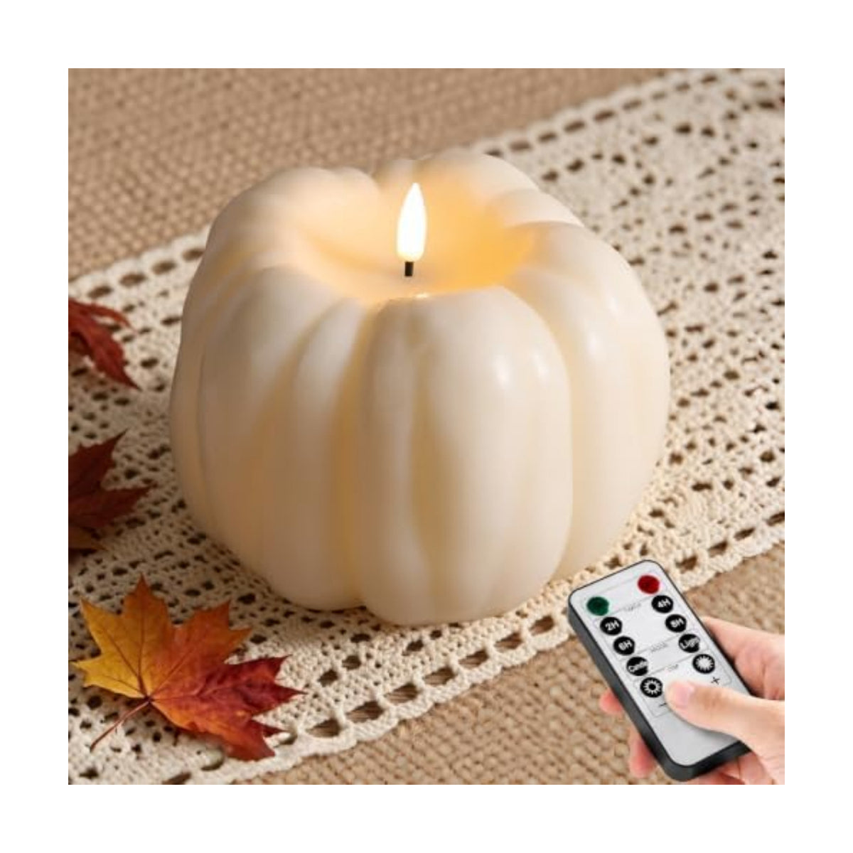 Eywamage Cream Pumpkin Flameless Candle with Remote, Fall Decorations