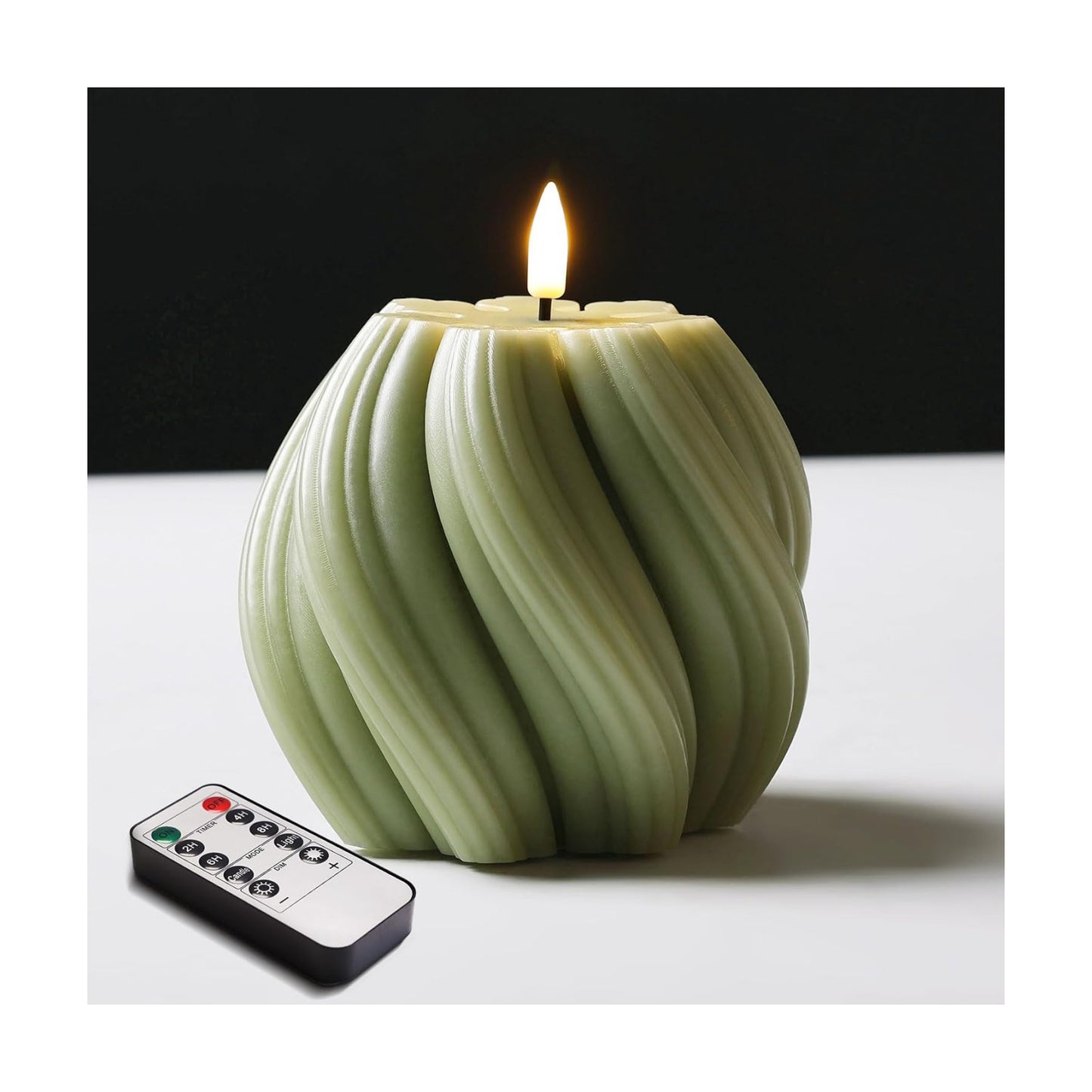 Swirl Flameless Candles / Sage Green