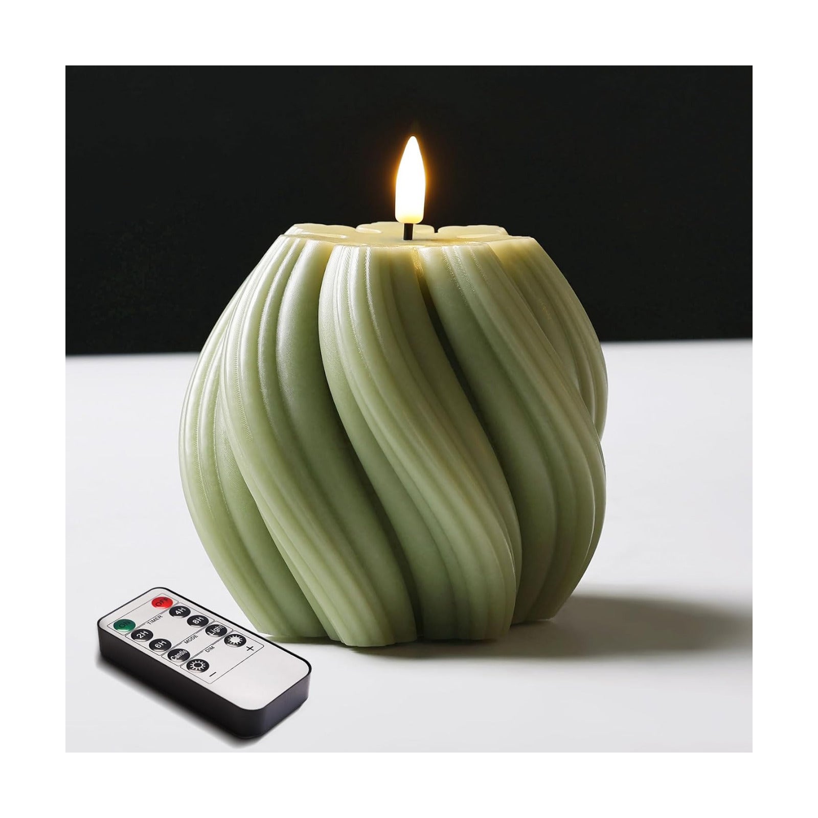Swirl Flameless Candles / Sage Green