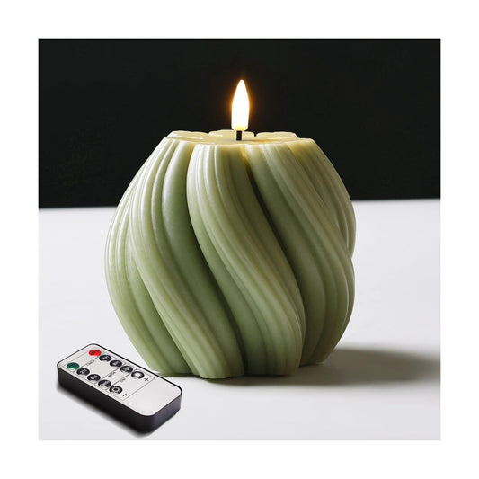 Swirl Flameless Candles / Sage Green