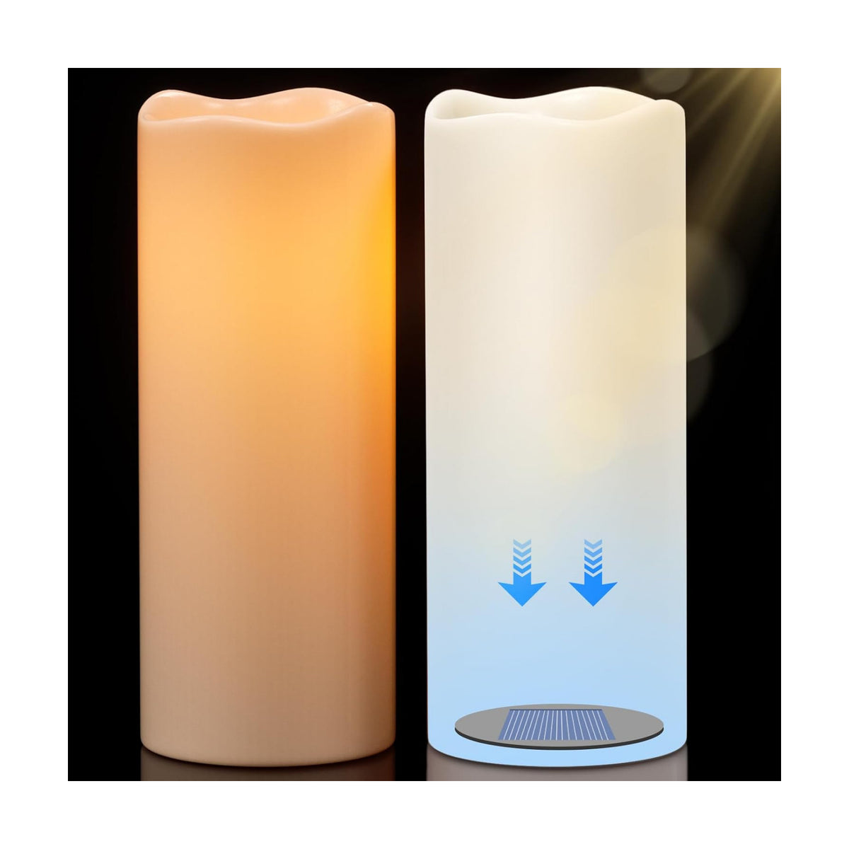 GenSwin Solar Candles Outdoor Waterproof Lantern Ivory White 5 x 12 in | IP65, Sensor for Dusk to Dawn, Large Pillar