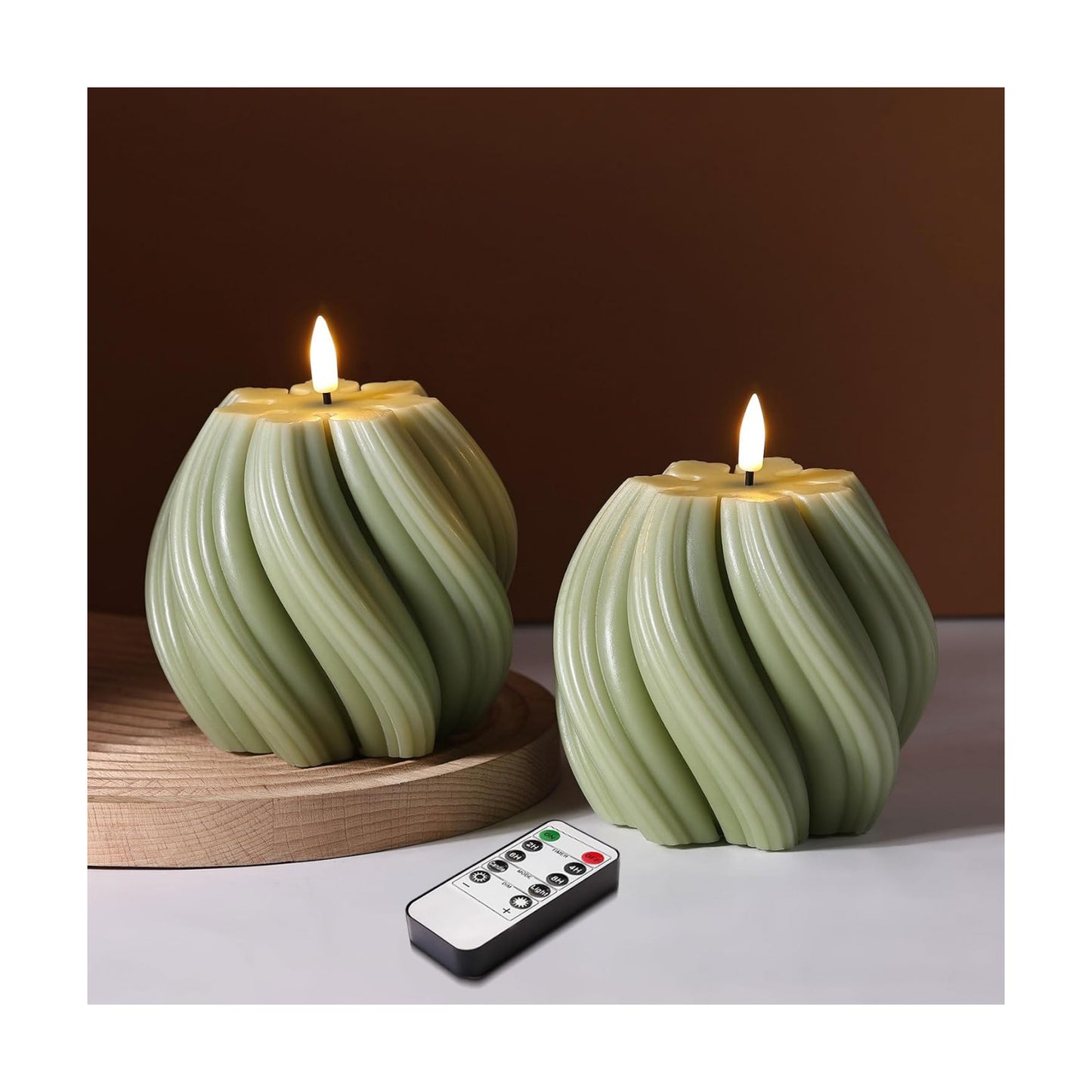 Swirl Flameless Candles / Sage Green / Set of 2