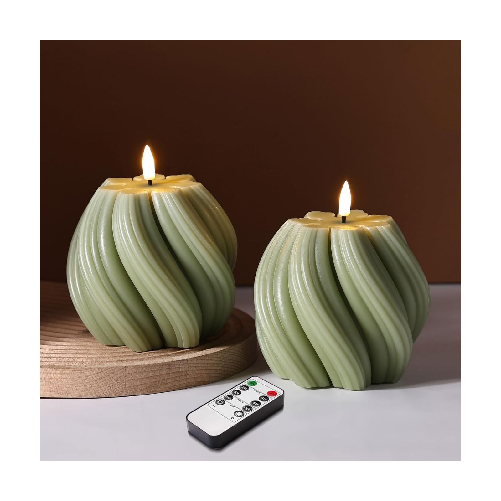 Swirl Flameless Candles / Sage Green / Set of 2